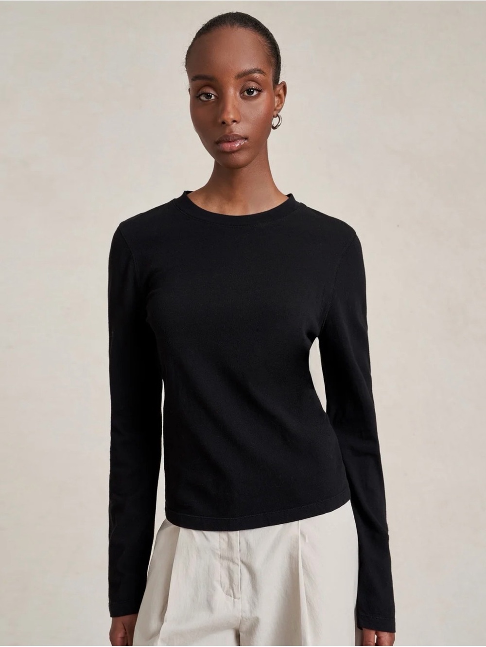 La Ligne Molly Black Long Sleeve Crew Tee Medium